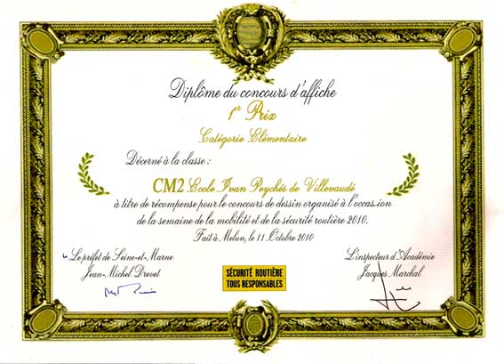 Diplôme affiche sécurité routière