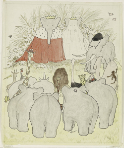 Mariage et couronnement du roi Babar et de la reine Céleste (aquarelle Histoire de Babar 1931)